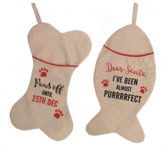 Christmas Plush Hessian Style Dog & Cat Stocking 45cm x 25cm