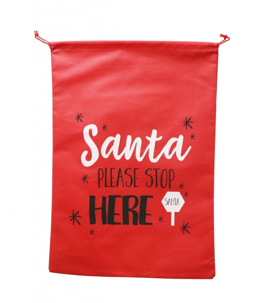 Christmas Santa Stop Here Sack 70cm x 48cm - Click Image to Close