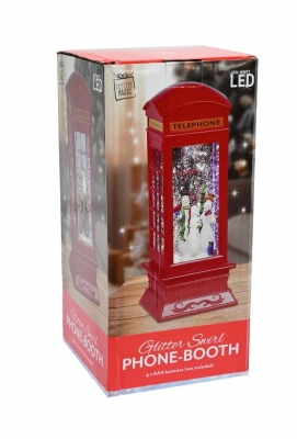 LED Swirling Glitter Santa Telephone Box 26cm