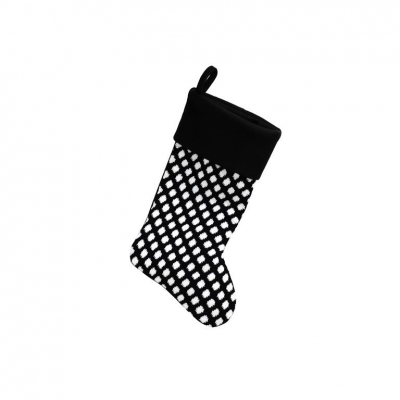 Deluxe Plush Black Knitted White Polka Stocking 40cm X 25cm