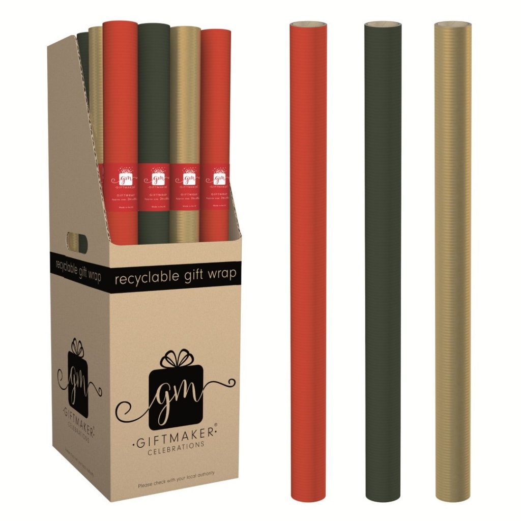 Christmas 2m Gift Wrap Ribbed - Click Image to Close