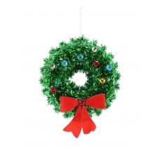 Christmas Jewelled Tinsel Wreath With Bow 15.5cm