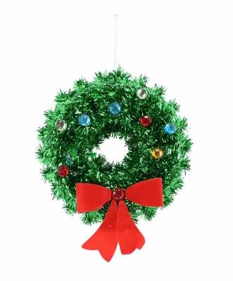 Christmas Jewelled Tinsel Wreath With Bow 15.5cm