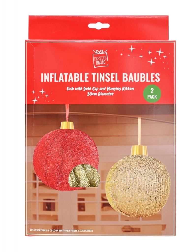 Christmas Inflatable Tinsel Bauble 30cm 2pk - Click Image to Close
