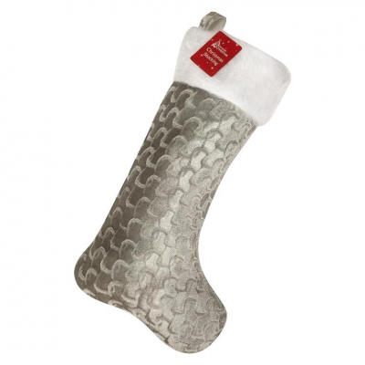 Deluxe Christmas Velvet Silver Stocking 50cm X 20cm