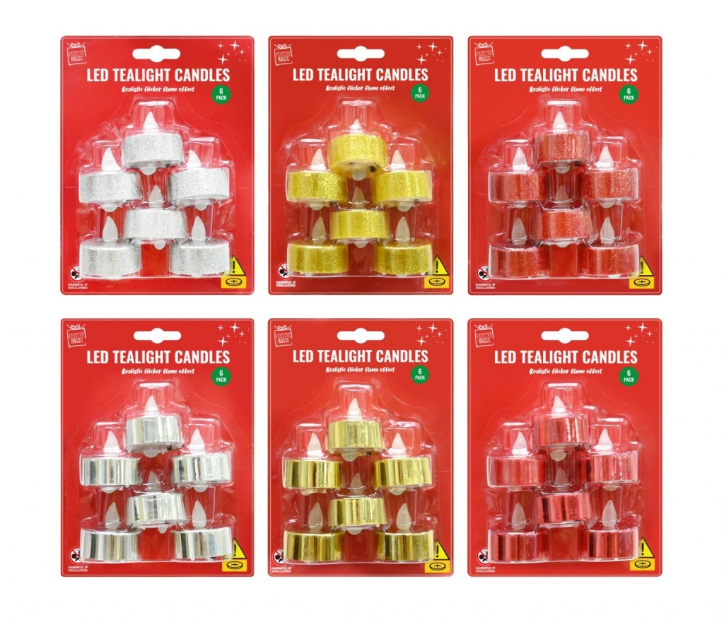 Christmas LED Tealight Candles 6 Pack - Click Image to Close
