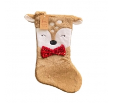 Deluxe Plush Reindeer With Bow Tie Christmas Stocking