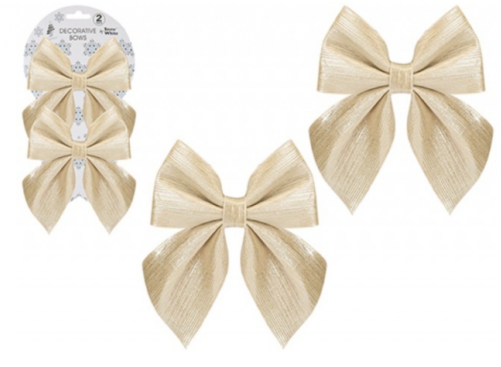 Shiny Fabric Bow 12cm X 13cm Gold 2PC - Click Image to Close