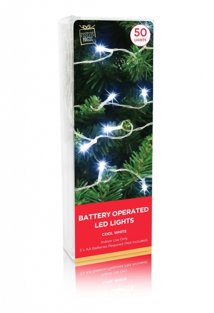 BATTERY OPERATED LED STRING LIGHTS 50 WHITE - Click Image to Close