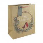 Christmas Kraft Robin Wreath Medium Bag(215Mmx253Mmx102Mm)