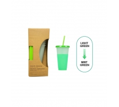 Green 700Ml Colour Changing Drinking Cup & Straw Pack Of 5