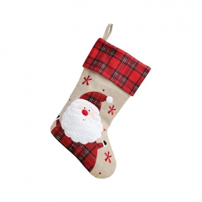 Deluxe Plush Hessian Tartan Santa Stocking 40cm X 25cm