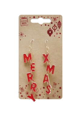 Metal Merry Christmas Dangly Earrings