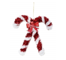 TINSEL CROSS CANDY CANE 17x16cm