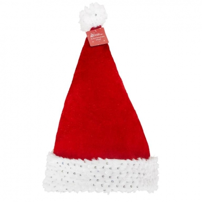 DELUXE SANTA HAT WITH SEQUIN TRIM