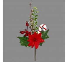 Candy Cane Poinsettia Pick 23cm