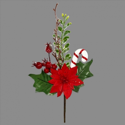 Candy Cane Poinsettia Pick 23cm