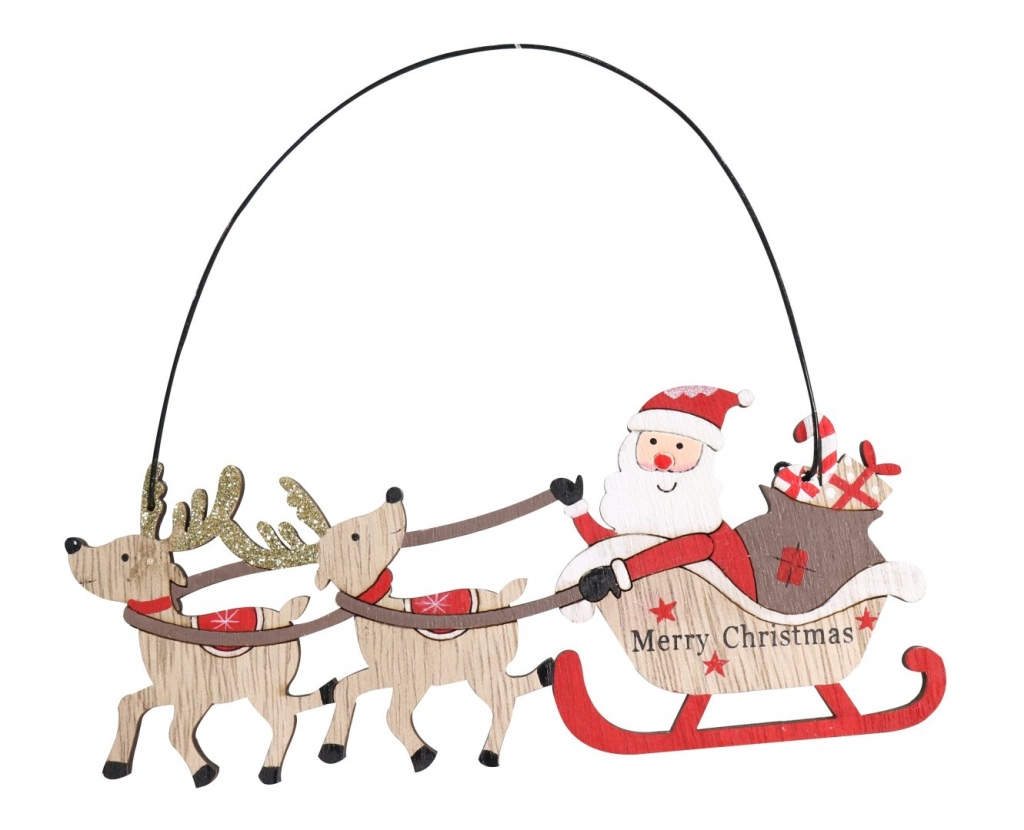 Hanging Decoration Santa Sleigh 2 Deers Sign - Click Image to Close