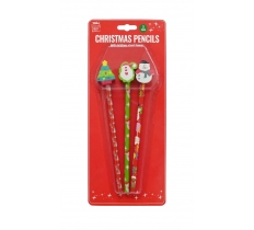 Christmas Pencils With Erasers 3 Pack