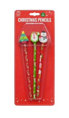 Christmas Pencils With Erasers 3 Pack