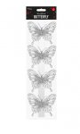 Christmas Silver Glittered Butterfly Decorations - 4 Pack