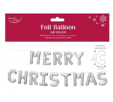Merry Christmas Foil Letters Balloon Silver 24 x 35cm