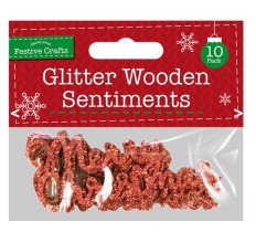 Glitter Wooden Sentiments 10 Pack