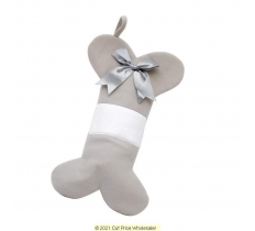Deluxe Plush Silver Bone Stocking With Bow 40cm X 25cm