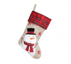 Deluxe Plush Hessian Tartan Snowman Stocking 40cm X 25cm