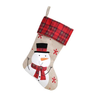 Deluxe Plush Hessian Tartan Snowman Stocking 40cm X 25cm