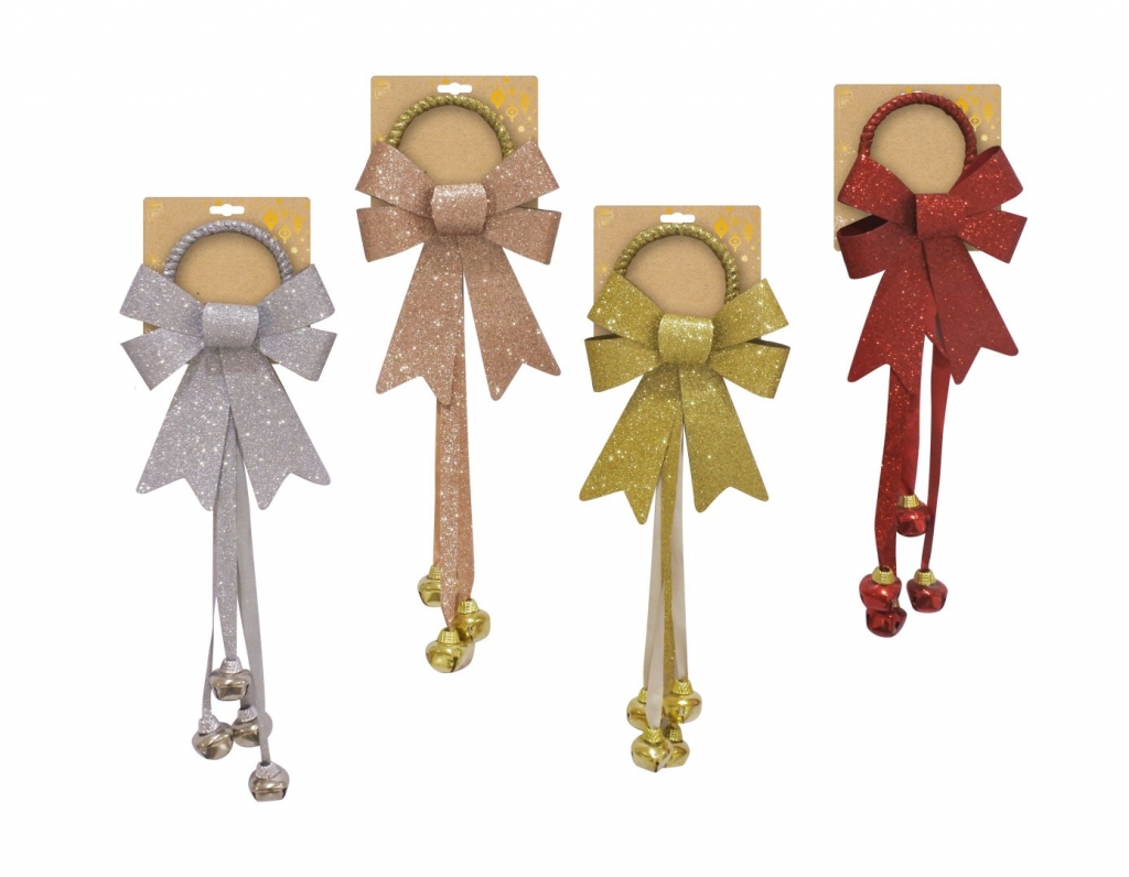 Door Bow Glitter Hanger With 4 Nutbells - Click Image to Close