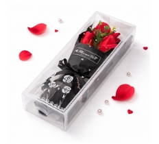 Artificial 20cm 3 Headed Red Rose In 25cm Gift Box