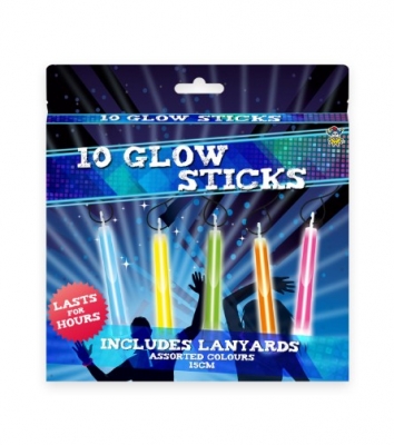 Box Glow Sticks (15cm) with Cord Lanyards 10 Piece
