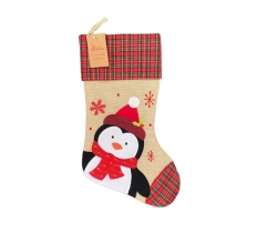 Deluxe Plush Tartan Penguin Christmas Stocking