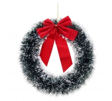 Snow Tinsel Wreath 33cm With Bow