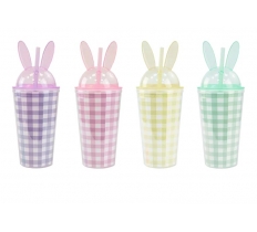 Easter Gingham Bunny Cup & Straw 450ml