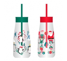 Christmas Kids Plastic Milk Jar & Straw