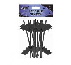 HALLOWEEN BAT PAPER STRAWS 16PK