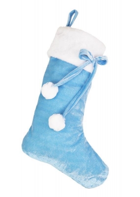 Baby Blue Pom Pom Stocking 40 x 25cm