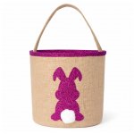 Easter Jute Cotton Bucket Bag With Pink Bunny & Fluffy Tail