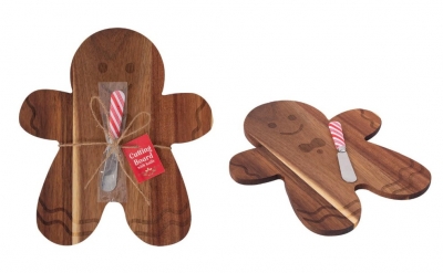 Christmas Wooden Gingerbread Man Chopping Board & Knife