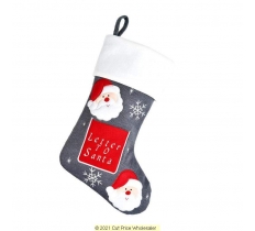 Deluxe Plush Letter To Santa Grey Knitted Stocking 40cm X 25