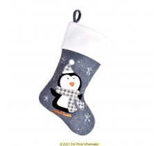 Charcoal Pengiun Christmas Stocking 40cm X 25cm