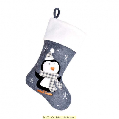 Charcoal Pengiun Christmas Stocking 40cm X 25cm