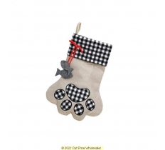 Deluxe Plush Plaid Black Footprint Stocking 40cm X 25cm