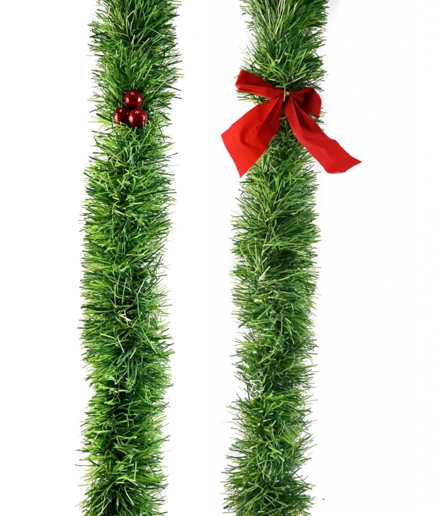 TINSEL GREEN CHUNKY BERRY OR BOWS 2.4m - Click Image to Close