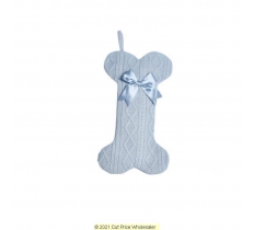 Deluxe Plush Silver Knitted Bone Shape Stocking 40cm X 25cm