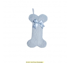 Deluxe Plush Silver Knitted Bone Shape Stocking 40cm X 25cm