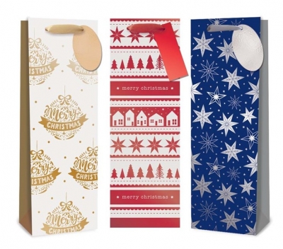 Christmas Gift Bag Foil White Bottle Bags