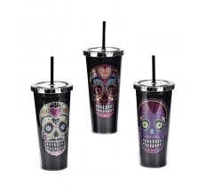 Deluxe Halloween Skull Drinking Cup With Straw